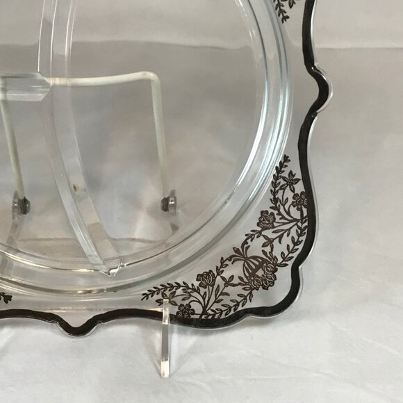 Vintage Silver Overlay Square Glass 3-Section Divided 10" Dish - Picture 7 of 9